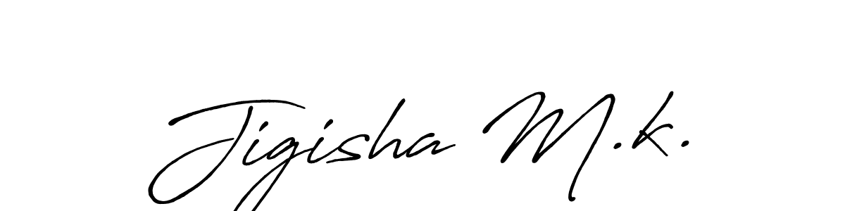 How to make Jigisha M.k. name signature. Use Antro_Vectra_Bolder style for creating short signs online. This is the latest handwritten sign. Jigisha M.k. signature style 7 images and pictures png