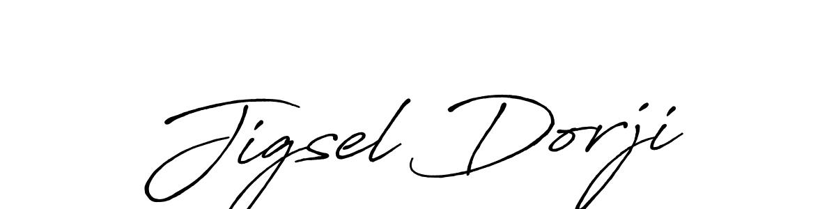 Make a beautiful signature design for name Jigsel Dorji. With this signature (Antro_Vectra_Bolder) style, you can create a handwritten signature for free. Jigsel Dorji signature style 7 images and pictures png