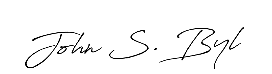 How to make John S. Byl name signature. Use Antro_Vectra_Bolder style for creating short signs online. This is the latest handwritten sign. John S. Byl signature style 7 images and pictures png