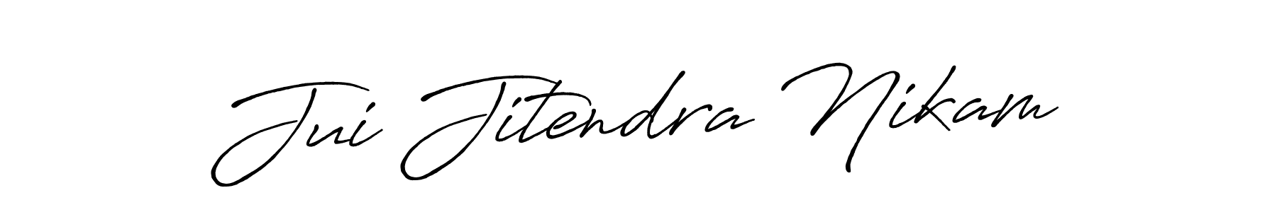 You should practise on your own different ways (Antro_Vectra_Bolder) to write your name (Jui Jitendra Nikam) in signature. don't let someone else do it for you. Jui Jitendra Nikam signature style 7 images and pictures png