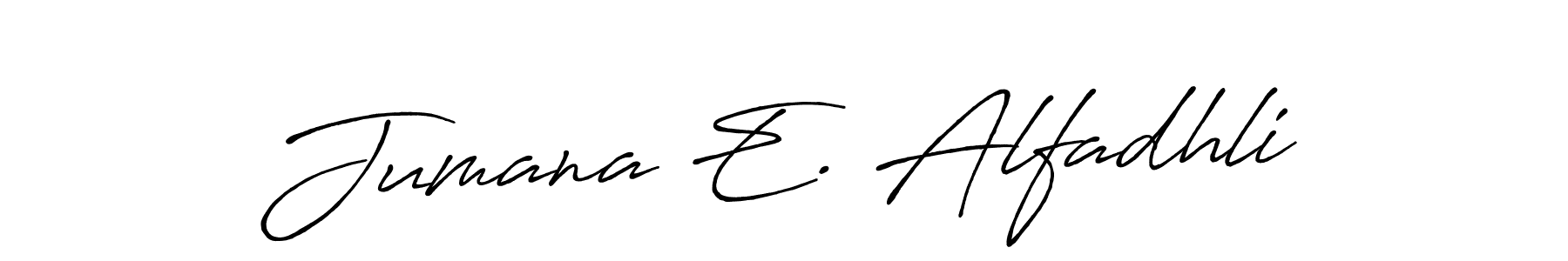 Create a beautiful signature design for name Jumana E. Alfadhli. With this signature (Antro_Vectra_Bolder) fonts, you can make a handwritten signature for free. Jumana E. Alfadhli signature style 7 images and pictures png