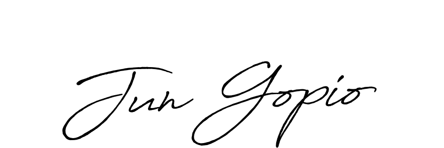 The best way (Antro_Vectra_Bolder) to make a short signature is to pick only two or three words in your name. The name Jun Gopio include a total of six letters. For converting this name. Jun Gopio signature style 7 images and pictures png