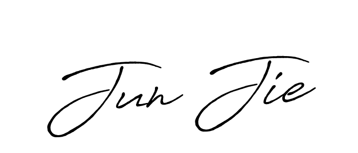 How to make Jun Jie name signature. Use Antro_Vectra_Bolder style for creating short signs online. This is the latest handwritten sign. Jun Jie signature style 7 images and pictures png