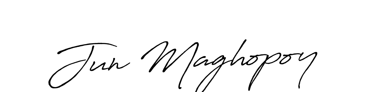 How to make Jun Maghopoy name signature. Use Antro_Vectra_Bolder style for creating short signs online. This is the latest handwritten sign. Jun Maghopoy signature style 7 images and pictures png
