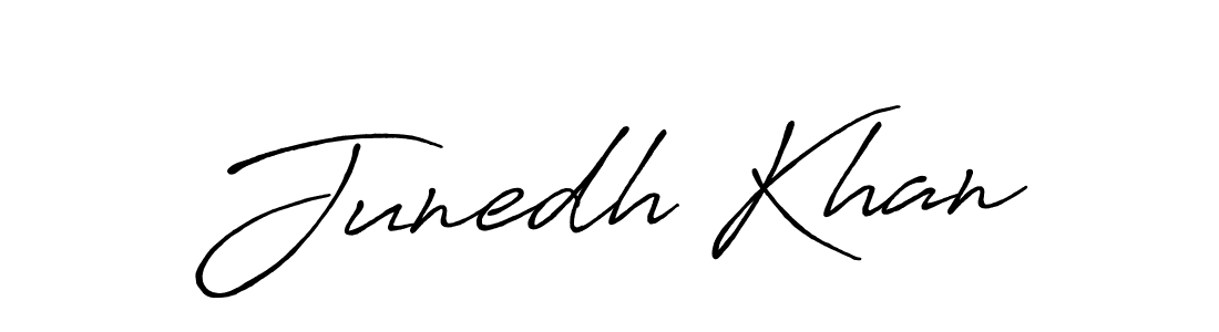 Use a signature maker to create a handwritten signature online. With this signature software, you can design (Antro_Vectra_Bolder) your own signature for name Junedh Khan. Junedh Khan signature style 7 images and pictures png