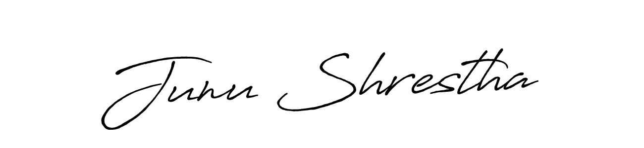 Design your own signature with our free online signature maker. With this signature software, you can create a handwritten (Antro_Vectra_Bolder) signature for name Junu Shrestha. Junu Shrestha signature style 7 images and pictures png