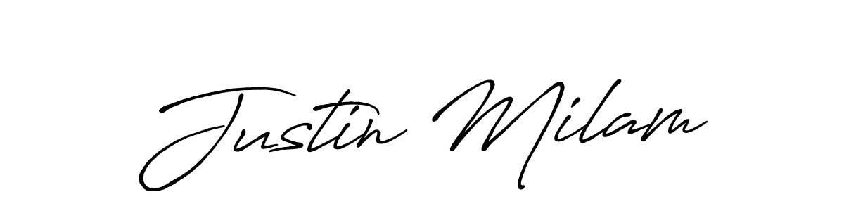 Justin Milam stylish signature style. Best Handwritten Sign (Antro_Vectra_Bolder) for my name. Handwritten Signature Collection Ideas for my name Justin Milam. Justin Milam signature style 7 images and pictures png