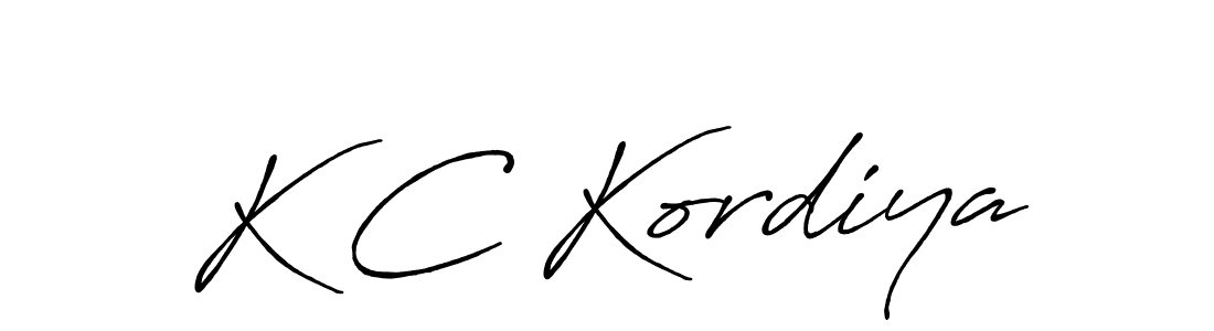 Make a beautiful signature design for name K C Kordiya. With this signature (Antro_Vectra_Bolder) style, you can create a handwritten signature for free. K C Kordiya signature style 7 images and pictures png