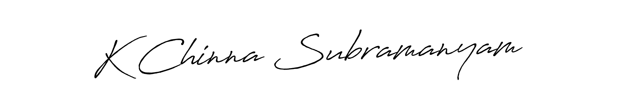 The best way (Antro_Vectra_Bolder) to make a short signature is to pick only two or three words in your name. The name K Chinna Subramanyam include a total of six letters. For converting this name. K Chinna Subramanyam signature style 7 images and pictures png