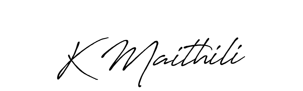 The best way (Antro_Vectra_Bolder) to make a short signature is to pick only two or three words in your name. The name K Maithili include a total of six letters. For converting this name. K Maithili signature style 7 images and pictures png