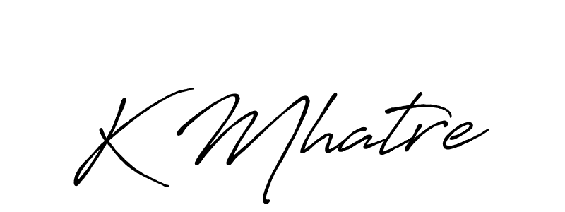The best way (Antro_Vectra_Bolder) to make a short signature is to pick only two or three words in your name. The name K Mhatre include a total of six letters. For converting this name. K Mhatre signature style 7 images and pictures png