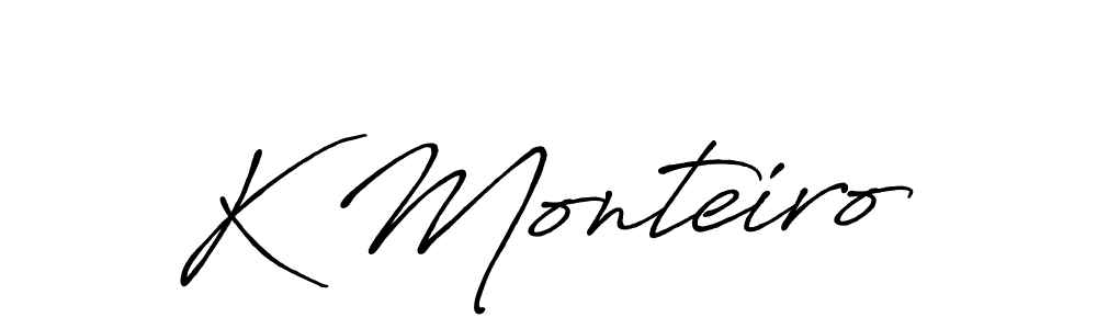 How to make K Monteiro name signature. Use Antro_Vectra_Bolder style for creating short signs online. This is the latest handwritten sign. K Monteiro signature style 7 images and pictures png