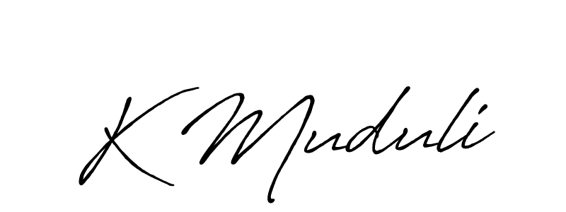 The best way (Antro_Vectra_Bolder) to make a short signature is to pick only two or three words in your name. The name K Muduli include a total of six letters. For converting this name. K Muduli signature style 7 images and pictures png