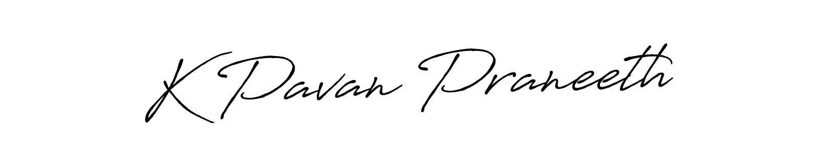 How to make K Pavan Praneeth name signature. Use Antro_Vectra_Bolder style for creating short signs online. This is the latest handwritten sign. K Pavan Praneeth signature style 7 images and pictures png