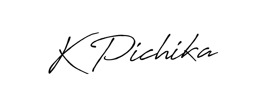 Use a signature maker to create a handwritten signature online. With this signature software, you can design (Antro_Vectra_Bolder) your own signature for name K Pichika. K Pichika signature style 7 images and pictures png