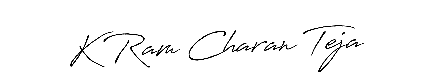 The best way (Antro_Vectra_Bolder) to make a short signature is to pick only two or three words in your name. The name K Ram Charan Teja include a total of six letters. For converting this name. K Ram Charan Teja signature style 7 images and pictures png