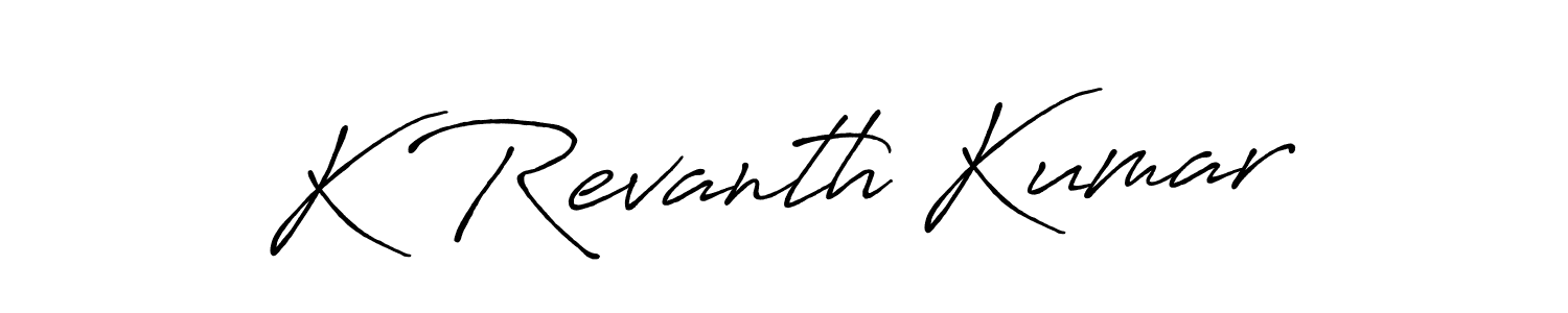 The best way (Antro_Vectra_Bolder) to make a short signature is to pick only two or three words in your name. The name K Revanth Kumar include a total of six letters. For converting this name. K Revanth Kumar signature style 7 images and pictures png