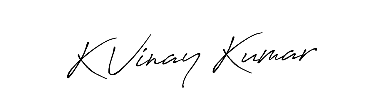 The best way (Antro_Vectra_Bolder) to make a short signature is to pick only two or three words in your name. The name K Vinay Kumar include a total of six letters. For converting this name. K Vinay Kumar signature style 7 images and pictures png
