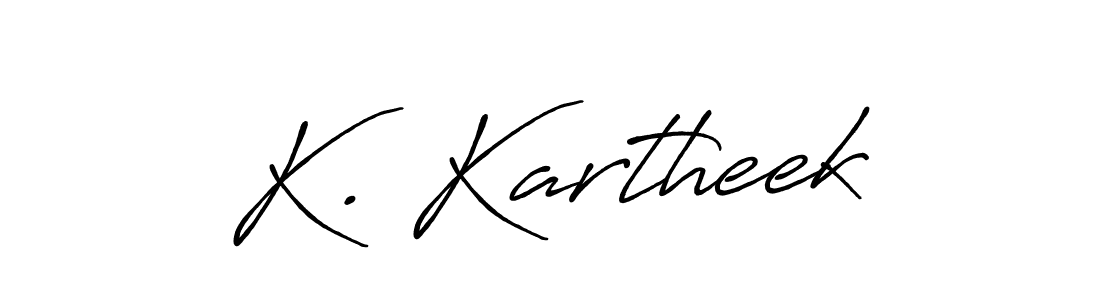 The best way (Antro_Vectra_Bolder) to make a short signature is to pick only two or three words in your name. The name K. Kartheek include a total of six letters. For converting this name. K. Kartheek signature style 7 images and pictures png