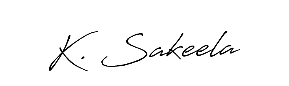 The best way (Antro_Vectra_Bolder) to make a short signature is to pick only two or three words in your name. The name K. Sakeela include a total of six letters. For converting this name. K. Sakeela signature style 7 images and pictures png