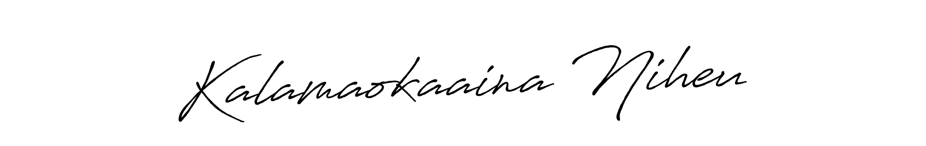 if you are searching for the best signature style for your name Kalamaokaaina Niheu. so please give up your signature search. here we have designed multiple signature styles  using Antro_Vectra_Bolder. Kalamaokaaina Niheu signature style 7 images and pictures png