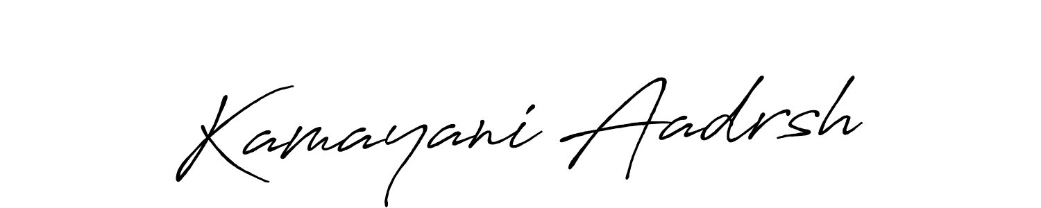 How to make Kamayani Aadrsh name signature. Use Antro_Vectra_Bolder style for creating short signs online. This is the latest handwritten sign. Kamayani Aadrsh signature style 7 images and pictures png