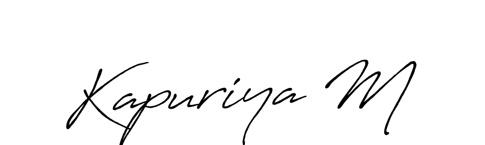 How to make Kapuriya M name signature. Use Antro_Vectra_Bolder style for creating short signs online. This is the latest handwritten sign. Kapuriya M signature style 7 images and pictures png