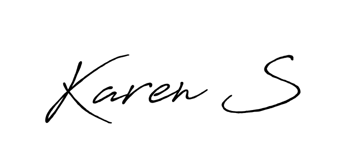 The best way (Antro_Vectra_Bolder) to make a short signature is to pick only two or three words in your name. The name Karen S include a total of six letters. For converting this name. Karen S signature style 7 images and pictures png