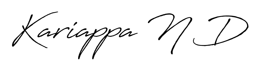 Quickly download Kariappa N D name signature in high-resolution PNG using Antro_Vectra_Bolder style. Ready to insert into PDFs and online applications. Kariappa N D signature style 7 images and pictures png