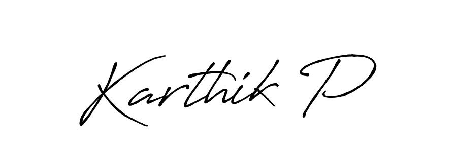 Make a beautiful signature design for name Karthik P. With this signature (Antro_Vectra_Bolder) style, you can create a handwritten signature for free. Karthik P signature style 7 images and pictures png