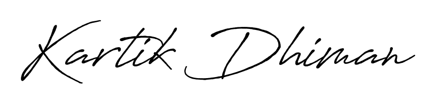 A classic penmanship look for Kartik Dhiman. The Antro_Vectra_Bolder font brings timeless elegance and confidence to every signed document. Kartik Dhiman signature style 7 images and pictures png