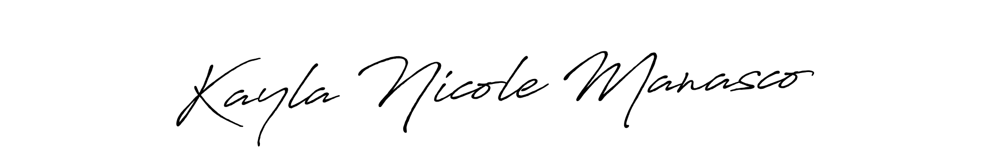 Make a beautiful signature design for name Kayla Nicole Manasco. With this signature (Antro_Vectra_Bolder) style, you can create a handwritten signature for free. Kayla Nicole Manasco signature style 7 images and pictures png