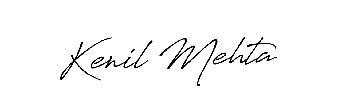 How to make Kenil Mehta name signature. Use Antro_Vectra_Bolder style for creating short signs online. This is the latest handwritten sign. Kenil Mehta signature style 7 images and pictures png
