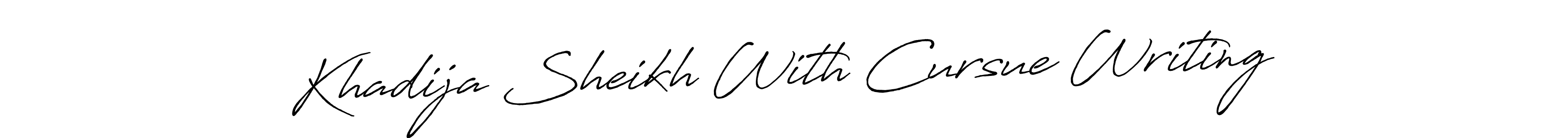 The best way (Antro_Vectra_Bolder) to make a short signature is to pick only two or three words in your name. The name Khadija Sheikh With Cursue Writing include a total of six letters. For converting this name. Khadija Sheikh With Cursue Writing signature style 7 images and pictures png