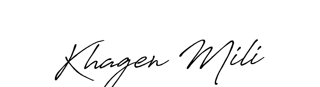 How to make Khagen Mili name signature. Use Antro_Vectra_Bolder style for creating short signs online. This is the latest handwritten sign. Khagen Mili signature style 7 images and pictures png