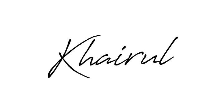 Make a beautiful signature design for name Khairul. With this signature (Antro_Vectra_Bolder) style, you can create a handwritten signature for free. Khairul signature style 7 images and pictures png