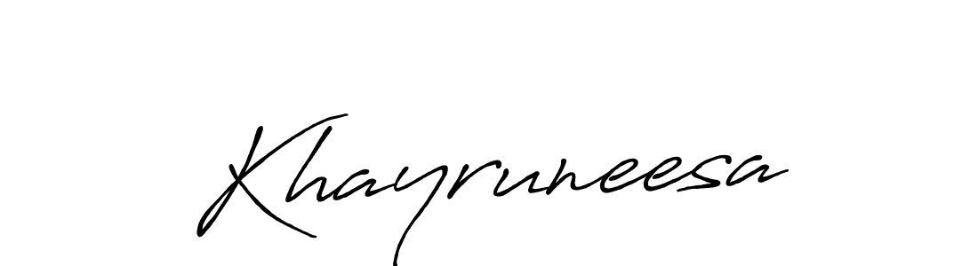 Use a signature maker to create a handwritten signature online. With this signature software, you can design (Antro_Vectra_Bolder) your own signature for name Khayruneesa. Khayruneesa signature style 7 images and pictures png