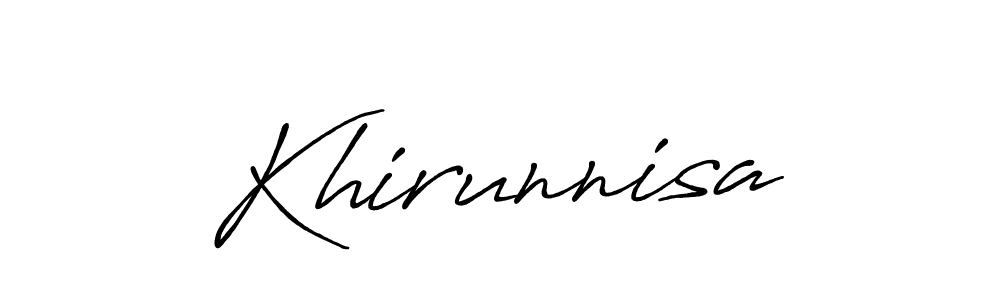 Design your own signature with our free online signature maker. With this signature software, you can create a handwritten (Antro_Vectra_Bolder) signature for name Khirunnisa. Khirunnisa signature style 7 images and pictures png