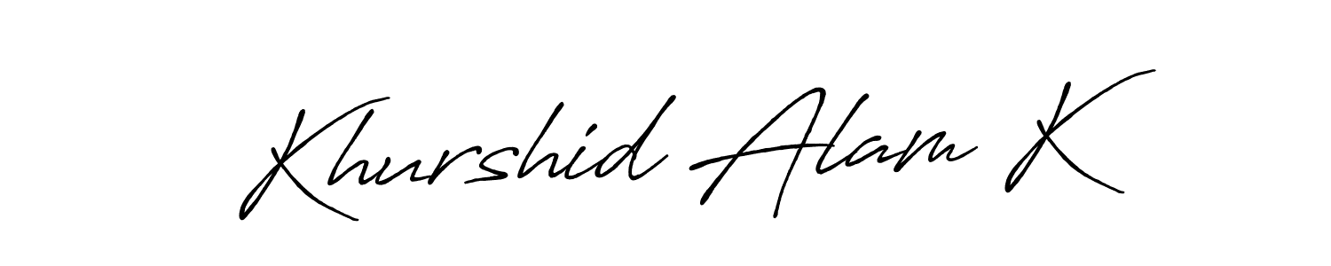 How to make Khurshid Alam K name signature. Use Antro_Vectra_Bolder style for creating short signs online. This is the latest handwritten sign. Khurshid Alam K signature style 7 images and pictures png