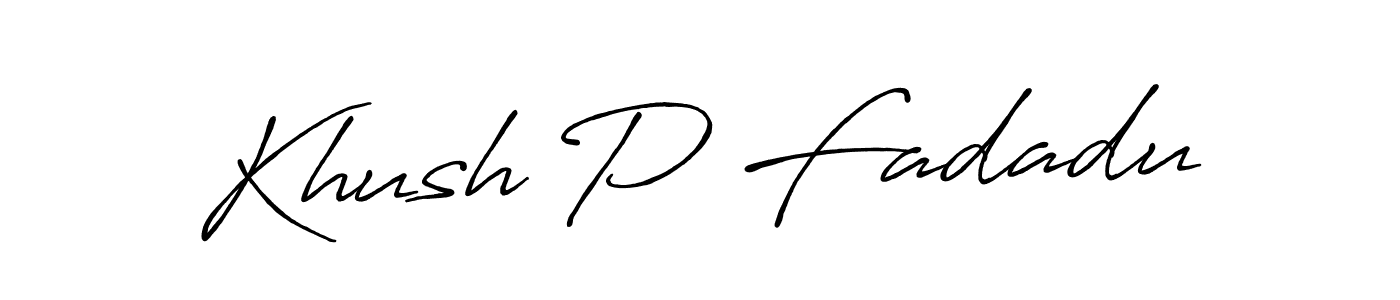 The best way (Antro_Vectra_Bolder) to make a short signature is to pick only two or three words in your name. The name Khush P Fadadu include a total of six letters. For converting this name. Khush P Fadadu signature style 7 images and pictures png