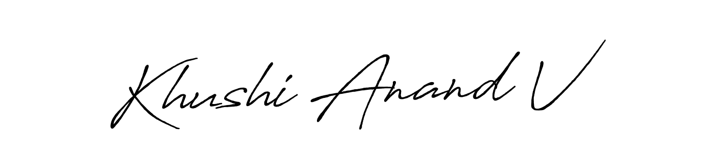 The best way (Antro_Vectra_Bolder) to make a short signature is to pick only two or three words in your name. The name Khushi Anand V include a total of six letters. For converting this name. Khushi Anand V signature style 7 images and pictures png