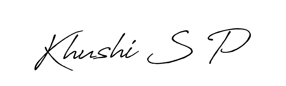 The best way (Antro_Vectra_Bolder) to make a short signature is to pick only two or three words in your name. The name Khushi S P include a total of six letters. For converting this name. Khushi S P signature style 7 images and pictures png