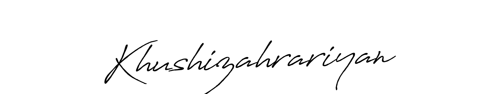 How to make Khushizahrariyan name signature. Use Antro_Vectra_Bolder style for creating short signs online. This is the latest handwritten sign. Khushizahrariyan signature style 7 images and pictures png