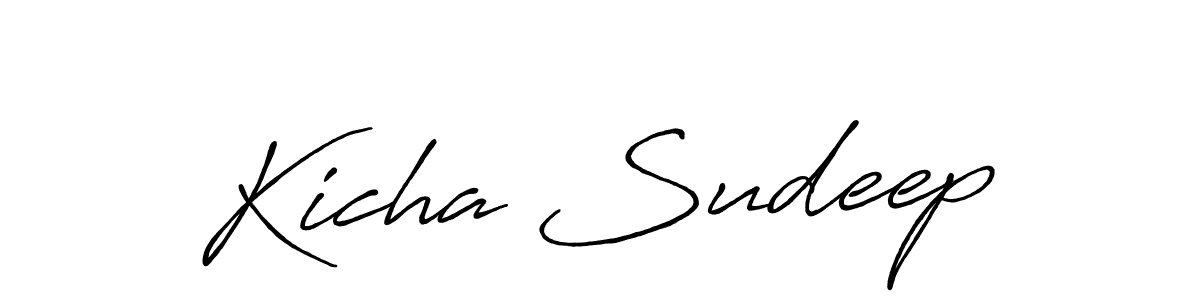 The best way (Antro_Vectra_Bolder) to make a short signature is to pick only two or three words in your name. The name Kicha Sudeep include a total of six letters. For converting this name. Kicha Sudeep signature style 7 images and pictures png