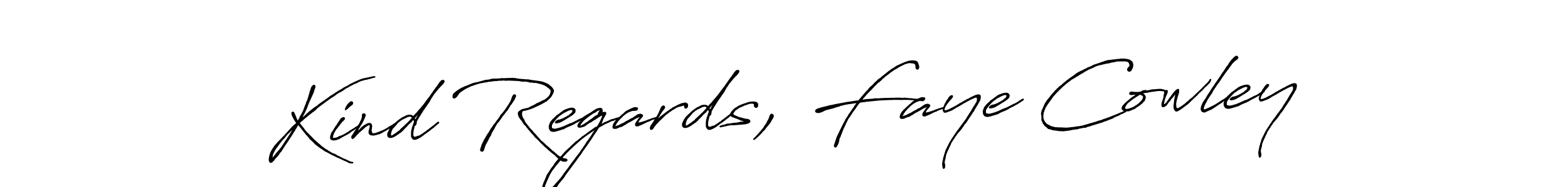 Create a beautiful signature design for name Kind Regards, Faye Cowley. With this signature (Antro_Vectra_Bolder) fonts, you can make a handwritten signature for free. Kind Regards, Faye Cowley signature style 7 images and pictures png