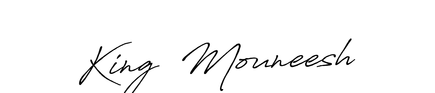 The best way (Antro_Vectra_Bolder) to make a short signature is to pick only two or three words in your name. The name King  Mouneesh include a total of six letters. For converting this name. King  Mouneesh signature style 7 images and pictures png