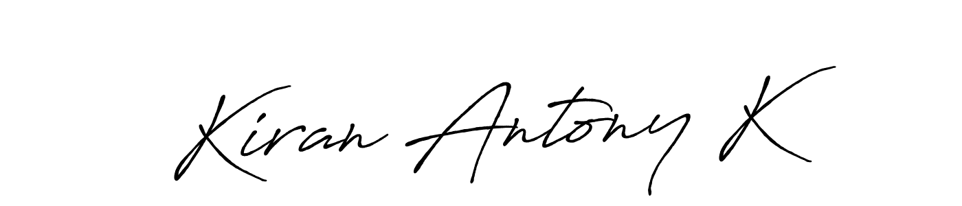 The best way (Antro_Vectra_Bolder) to make a short signature is to pick only two or three words in your name. The name Kiran Antony K include a total of six letters. For converting this name. Kiran Antony K signature style 7 images and pictures png