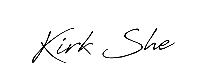 Create a beautiful signature design for name Kirk She. With this signature (Antro_Vectra_Bolder) fonts, you can make a handwritten signature for free. Kirk She signature style 7 images and pictures png