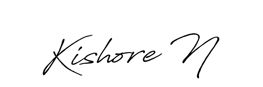 The best way (Antro_Vectra_Bolder) to make a short signature is to pick only two or three words in your name. The name Kishore N include a total of six letters. For converting this name. Kishore N signature style 7 images and pictures png