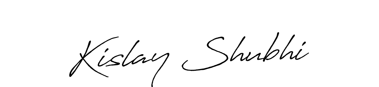 The best way (Antro_Vectra_Bolder) to make a short signature is to pick only two or three words in your name. The name Kislay Shubhi include a total of six letters. For converting this name. Kislay Shubhi signature style 7 images and pictures png
